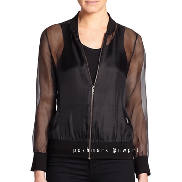 NOT FOR SALE 💔MICHELLE MASON Sheer Silk Organza Mesh Bomber Zip-Up Jacket Black - Picture 15 of 15